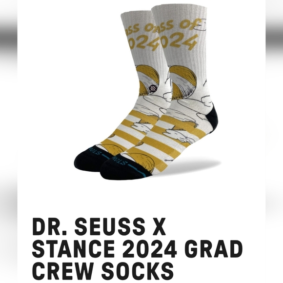 Stance Other - NWT Men's Dr. Suess Stance Class of 2024 White and Yellow Casual Socks